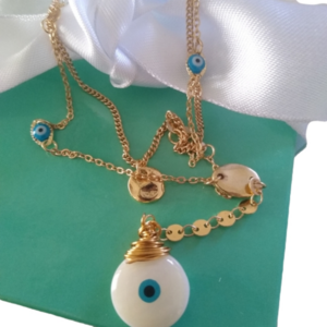 Nazar Evil Eye Gold + Blue Double with Circle Pendant Necklace